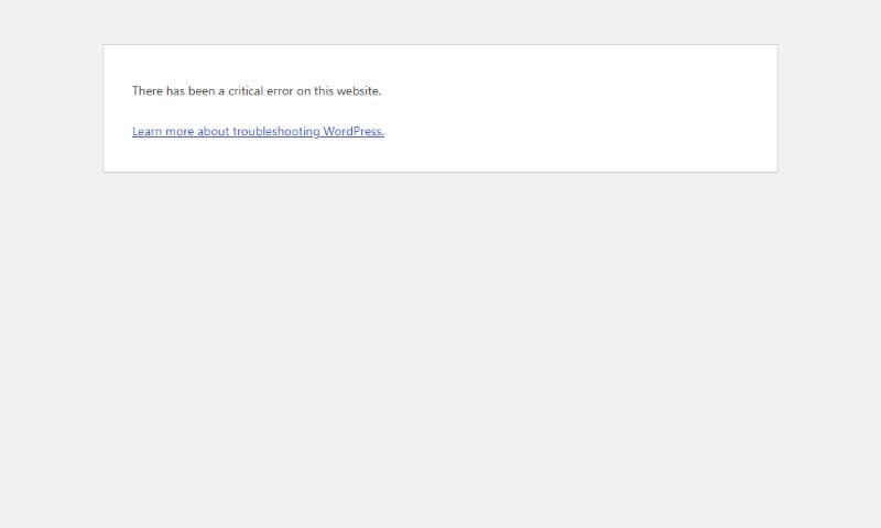 WordPress error page with the text There has been a critical error on this website and a link to troubleshooting help